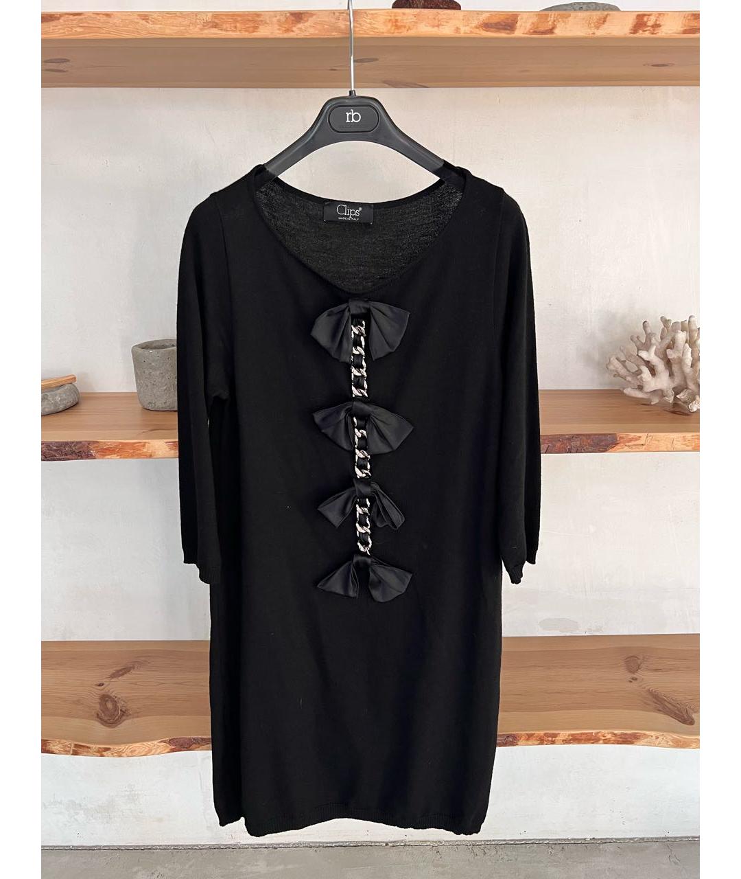 CLIPS Черное шерстяное повседневное платье, фото 2