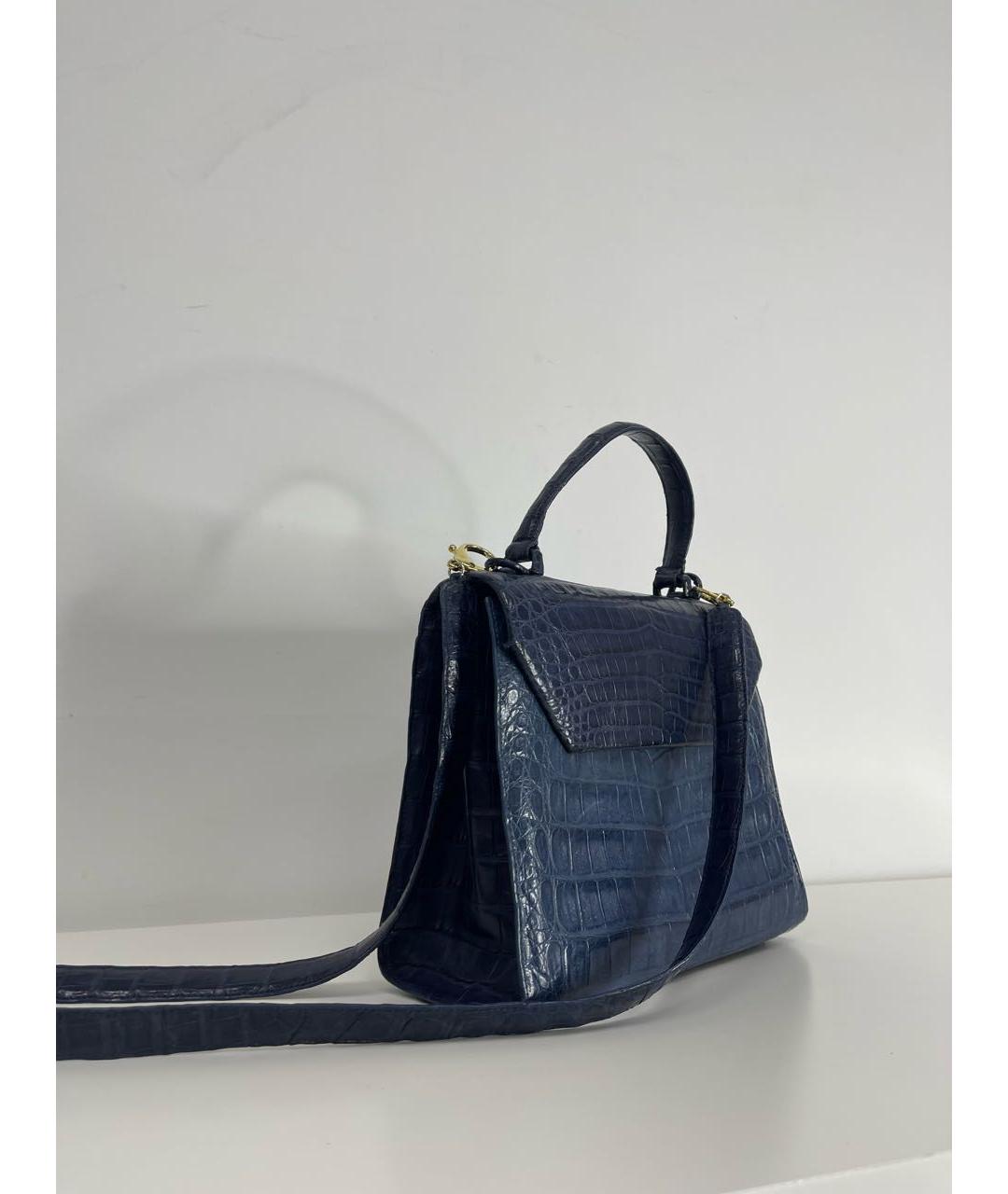 NANCY GONZALEZ Темно-синяя сумка через плечо из экзотической кожи, фото 2
