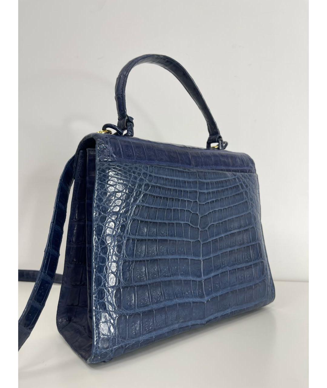 NANCY GONZALEZ Темно-синяя сумка через плечо из экзотической кожи, фото 4