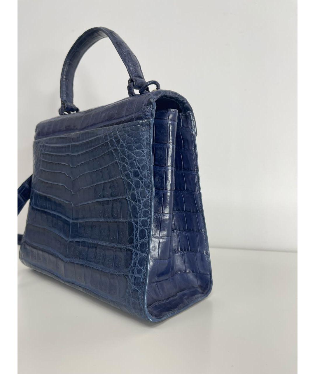 NANCY GONZALEZ Темно-синяя сумка через плечо из экзотической кожи, фото 5