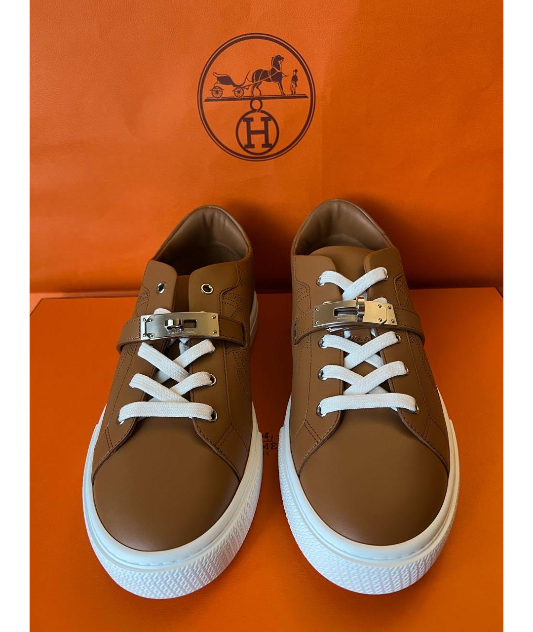 HERMES Коричневые кожаные низкие кроссовки / кеды, фото 3