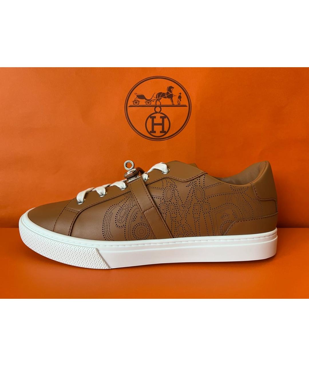 HERMES Коричневые кожаные низкие кроссовки / кеды, фото 2