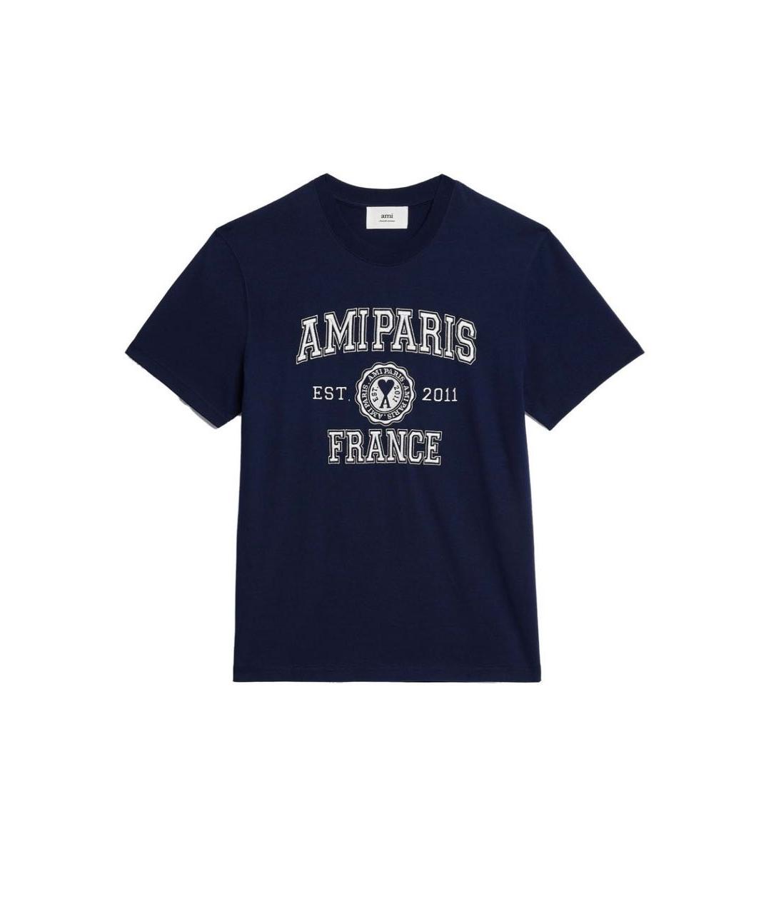 AMI ALEXANDRE MATTIUSSI Темно-синяя хлопковая футболка, фото 1