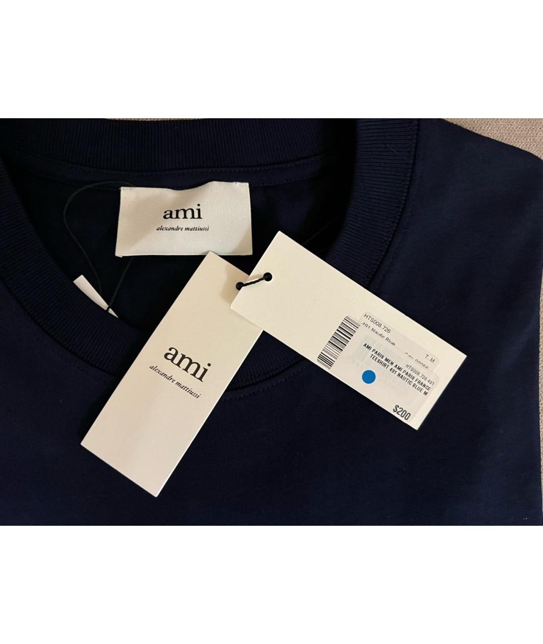 AMI ALEXANDRE MATTIUSSI Темно-синяя хлопковая футболка, фото 6