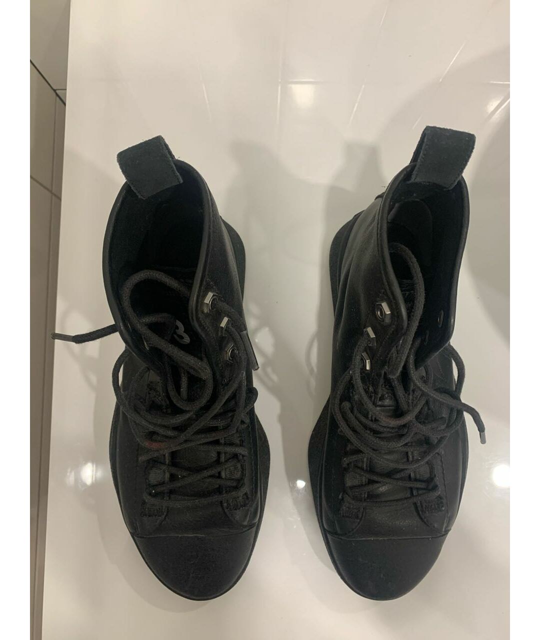 Y-3 Черные кожаные высокие кроссовки / кеды, фото 3