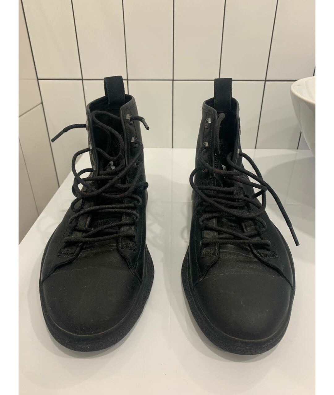 Y-3 Черные кожаные высокие кроссовки / кеды, фото 2