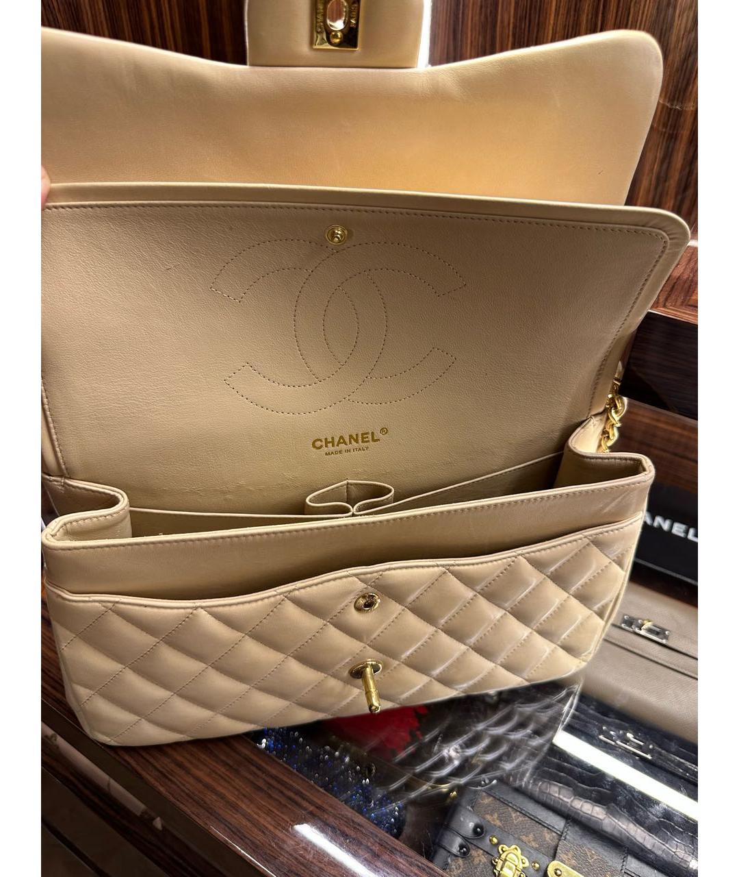 CHANEL Бежевая кожаная сумка через плечо, фото 4