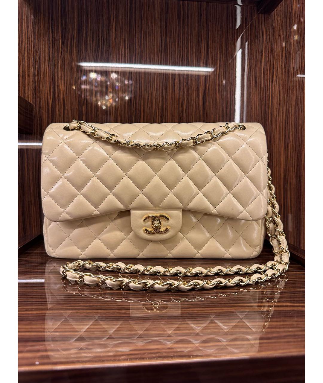 CHANEL Бежевая кожаная сумка через плечо, фото 7