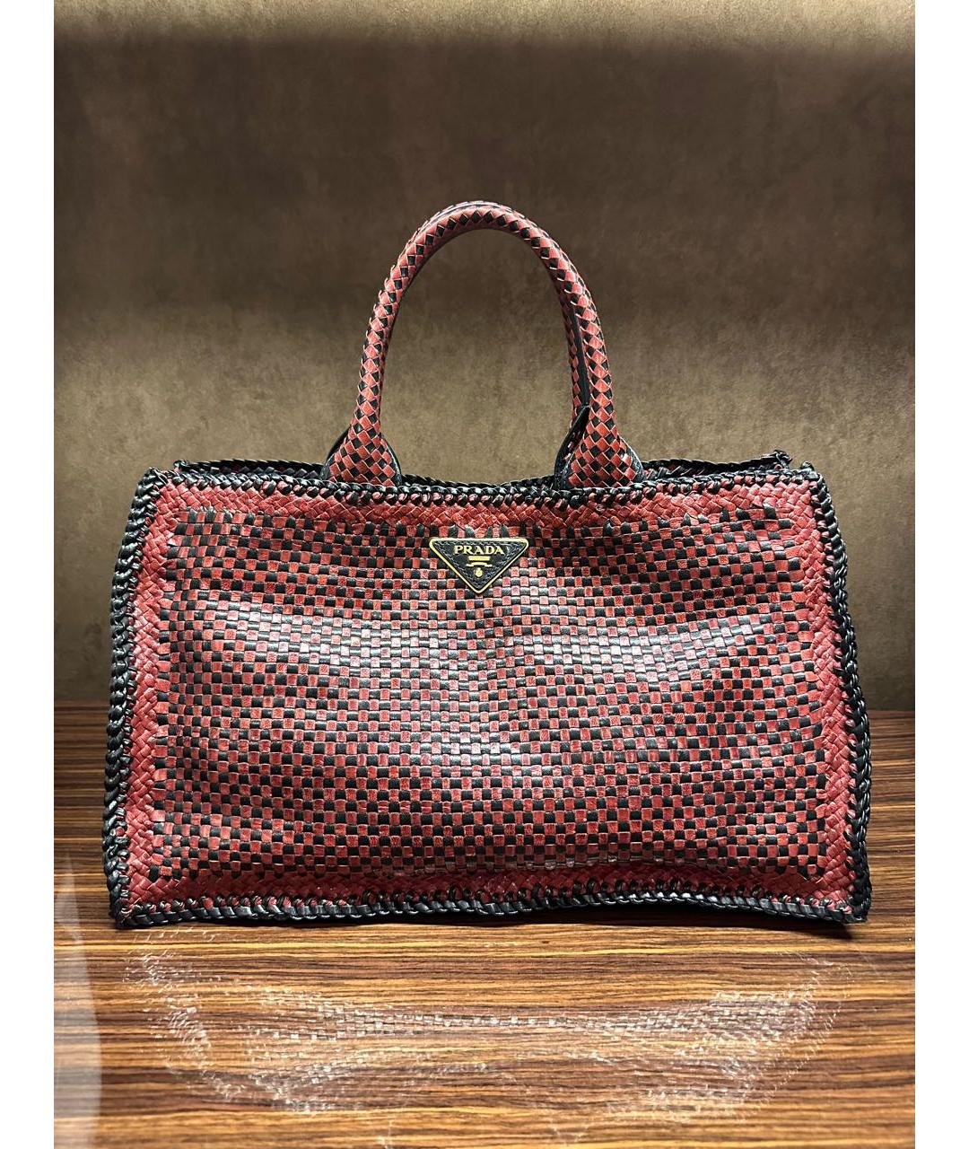 PRADA Бордовая кожаная сумка тоут, фото 9