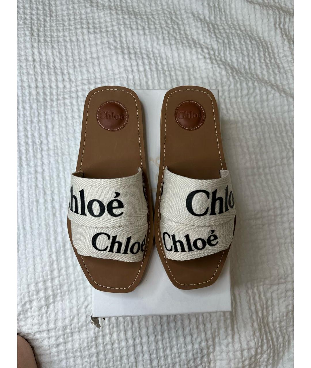 CHLOE Бежевые текстильные сандалии, фото 3