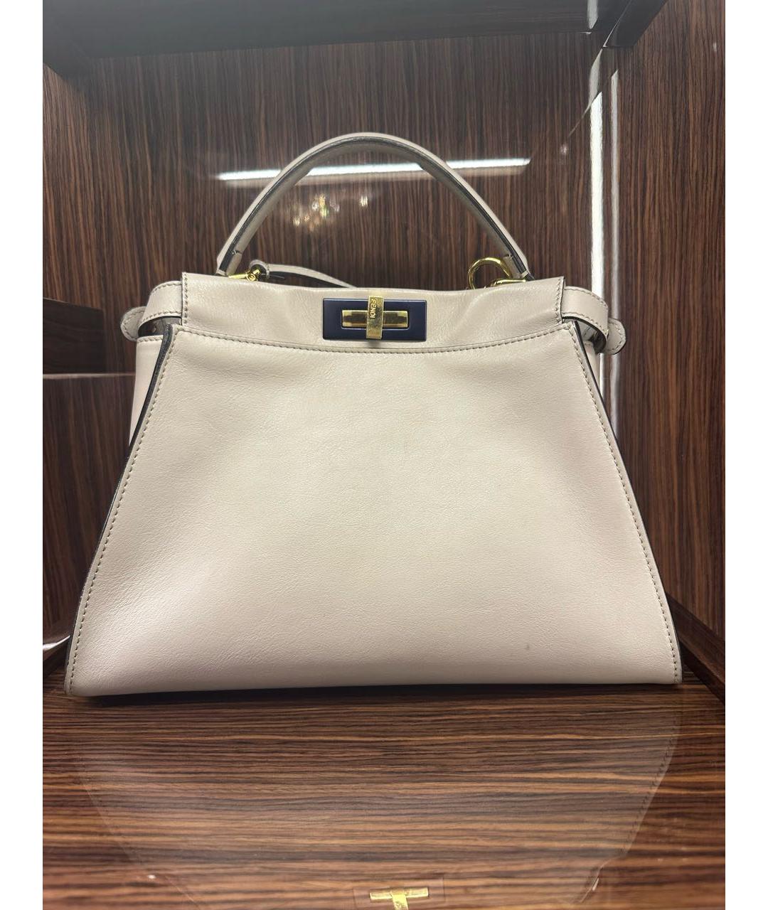 FENDI Серая кожаная сумка с короткими ручками, фото 8