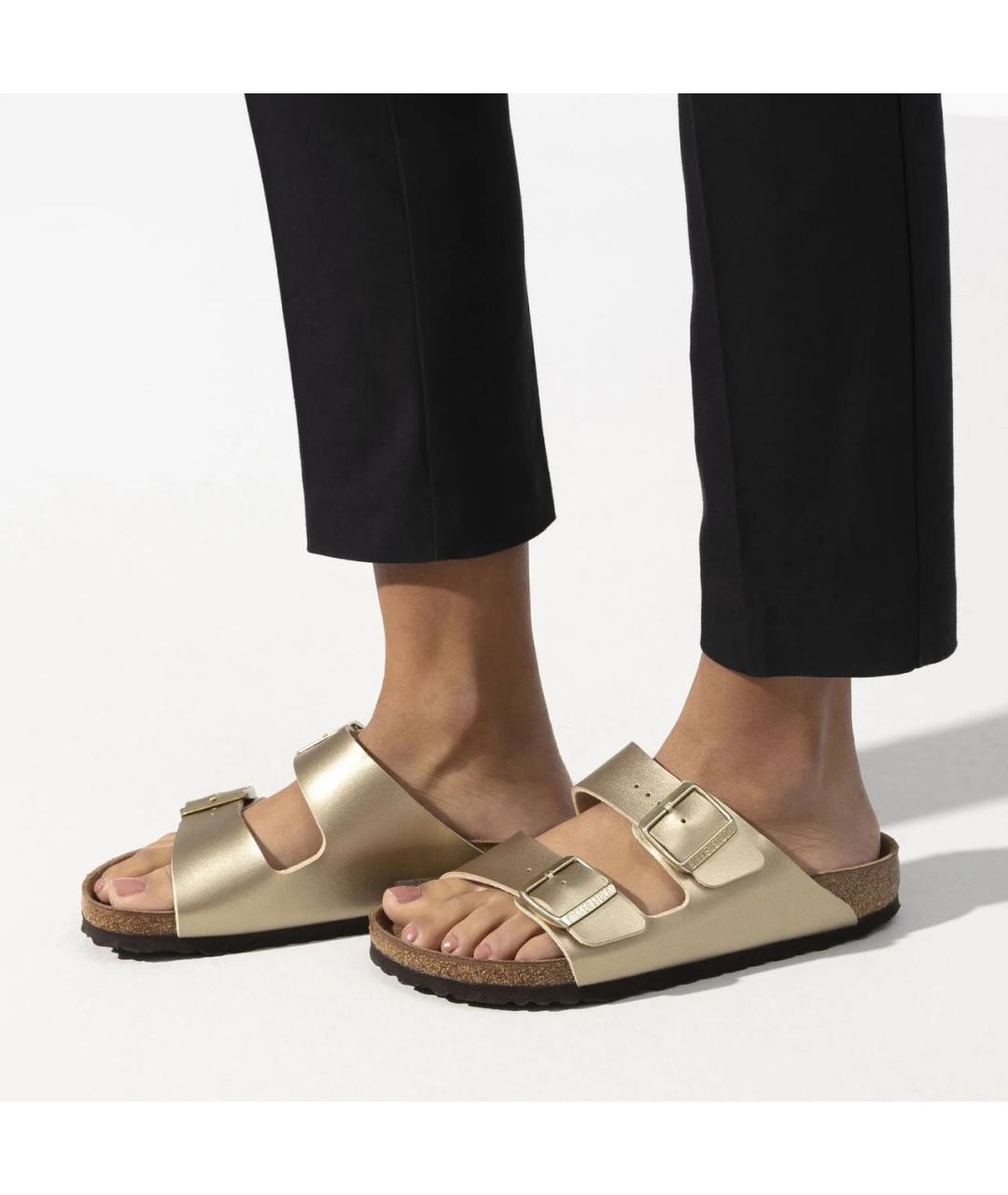 BIRKENSTOCK Золотые шлепанцы из искусственной кожи, фото 3