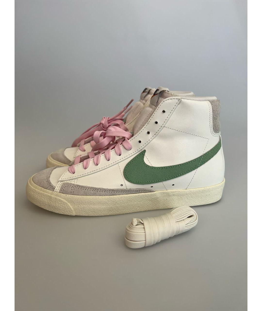 NIKE Бежевые кожаные высокие кроссовки / кеды, фото 3