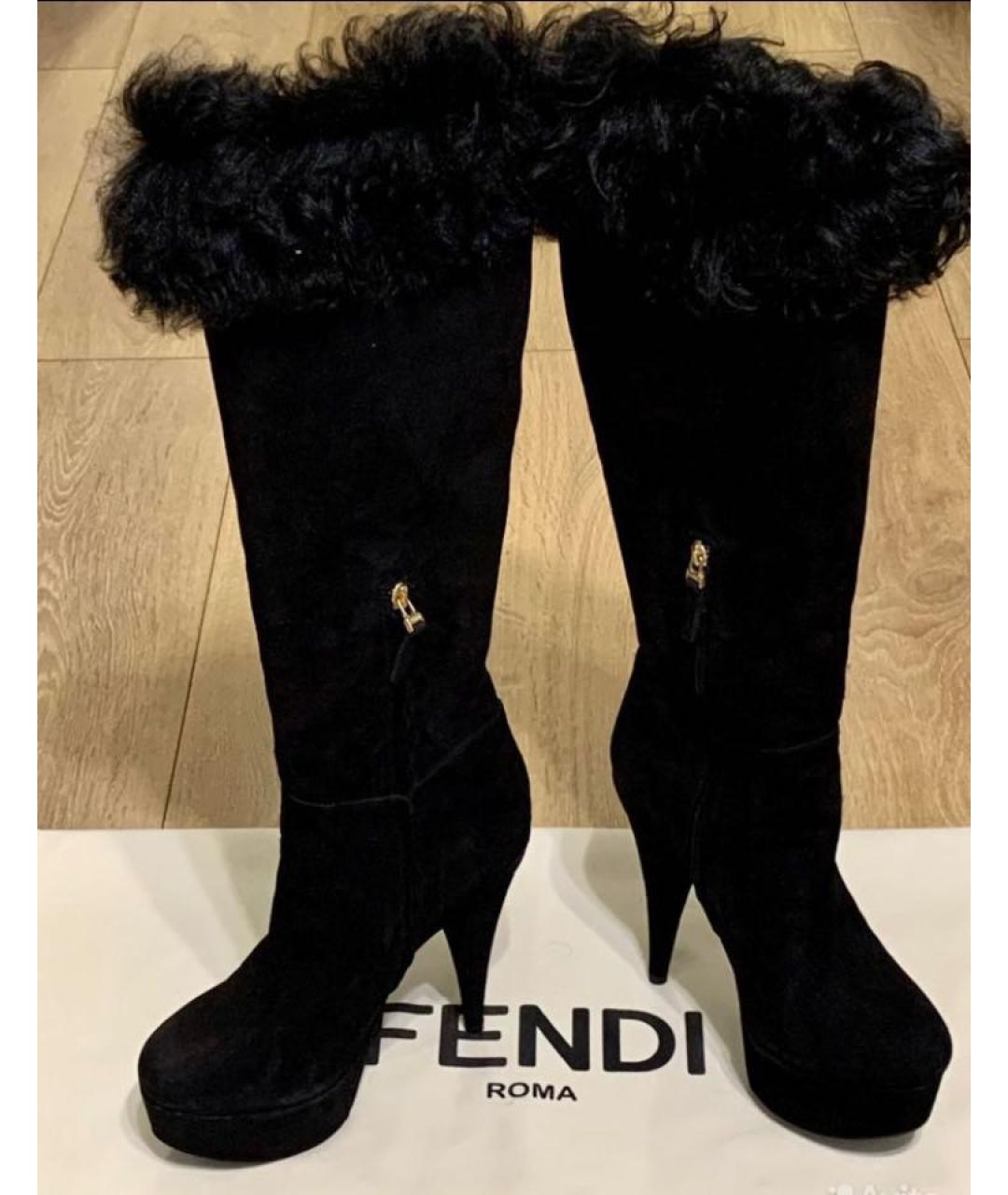 FENDI Черные замшевые сапоги, фото 4