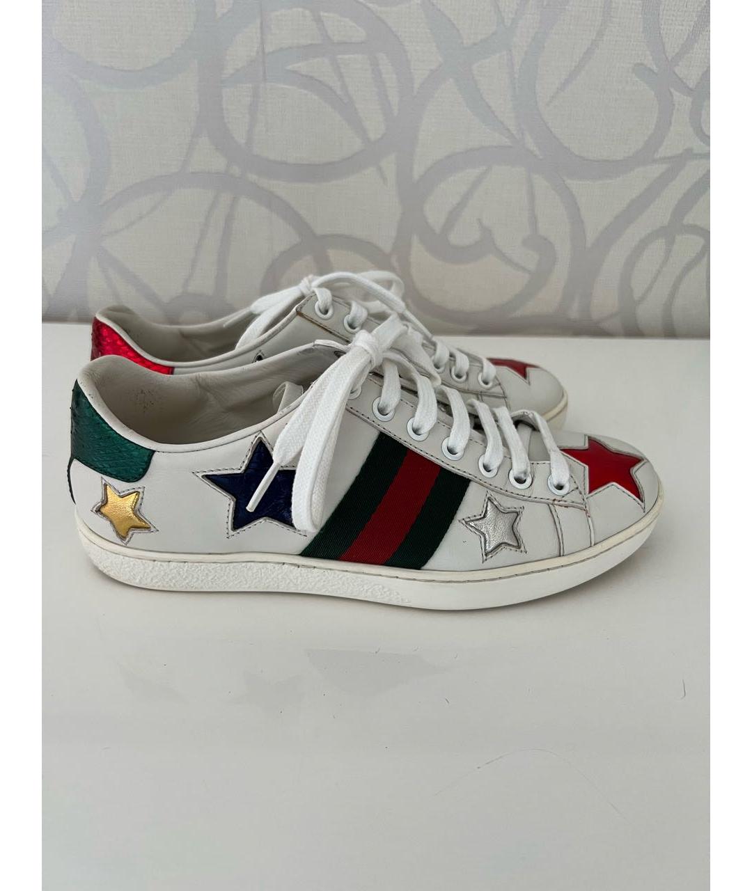 GUCCI Белые кожаные кеды, фото 6