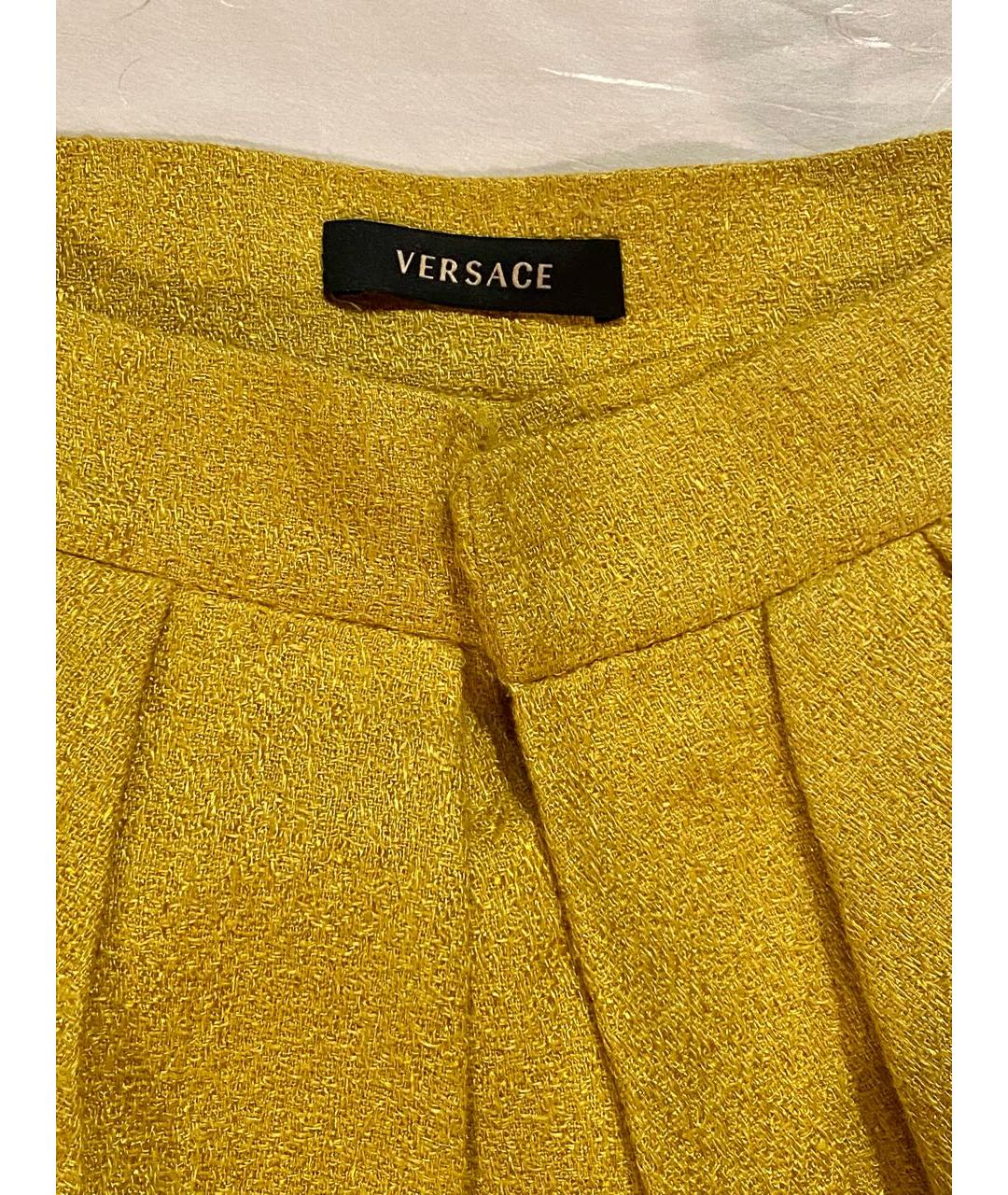 VERSACE Желтая твидовая юбка мини, фото 3