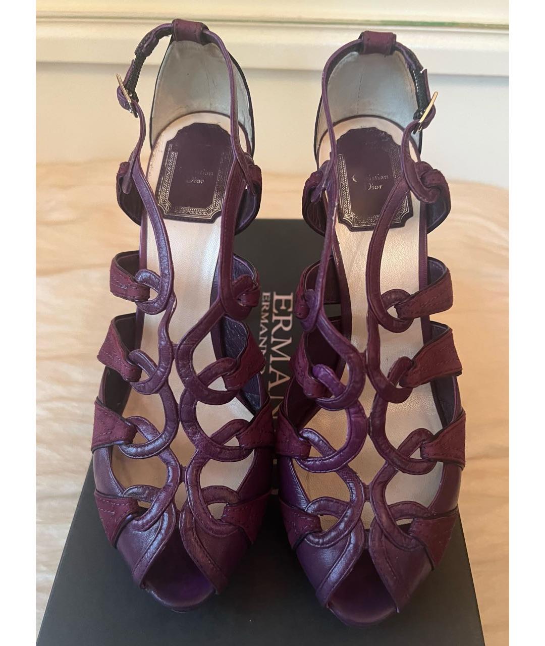 CHRISTIAN DIOR Фиолетовые кожаные босоножки, фото 2