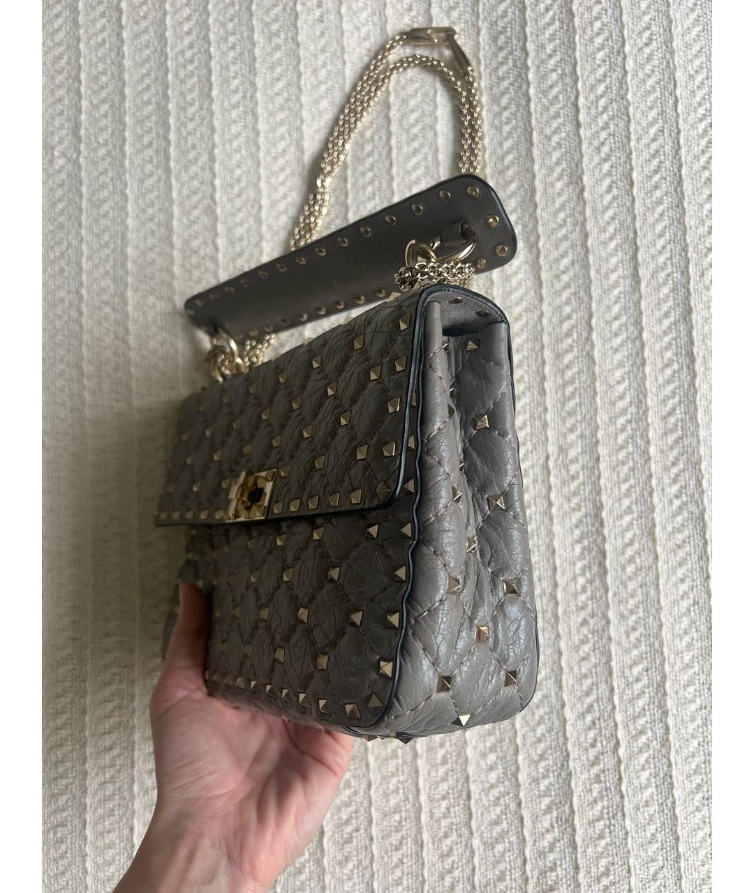 VALENTINO Серая кожаная сумка тоут, фото 2