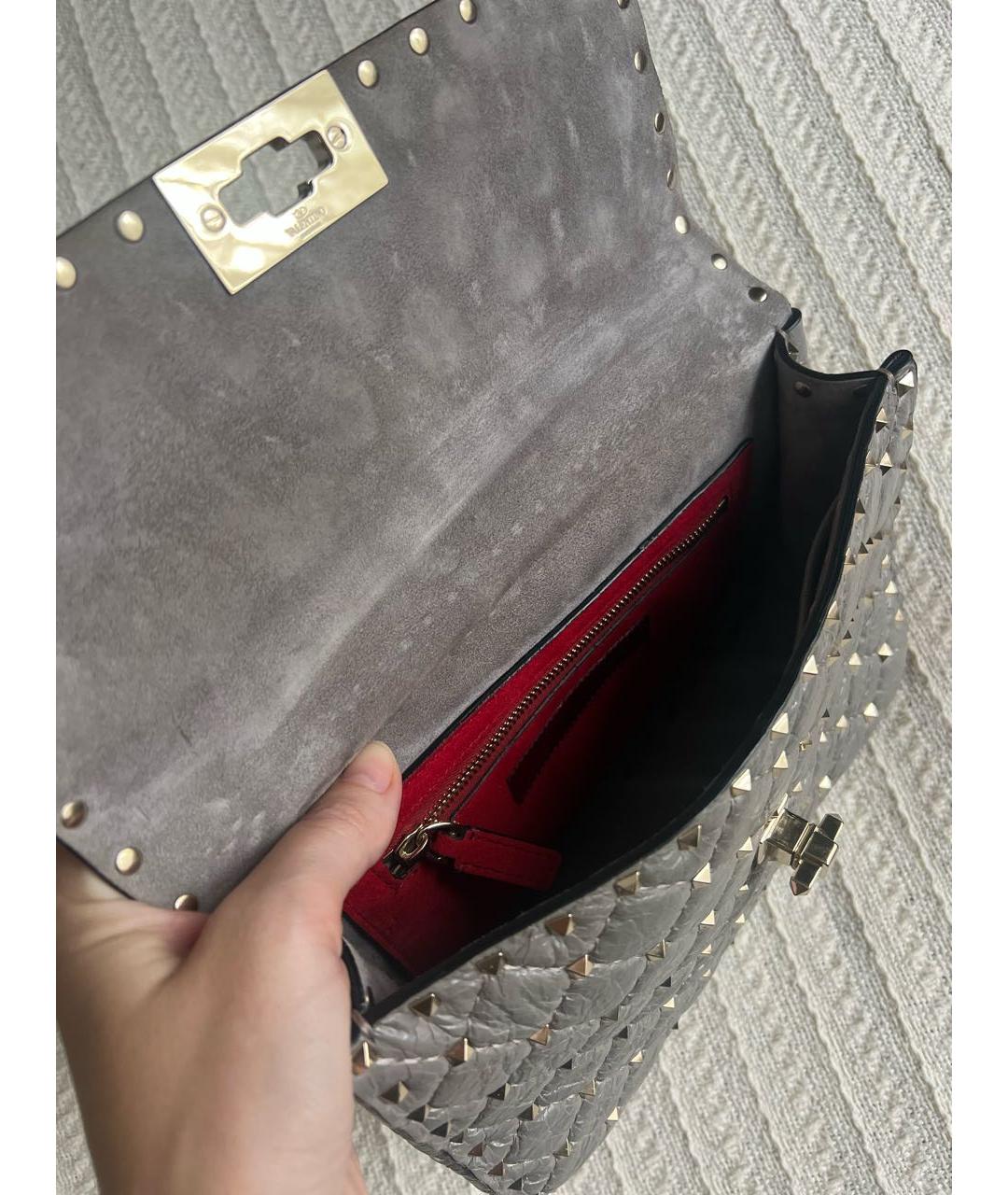 VALENTINO Серая кожаная сумка тоут, фото 4