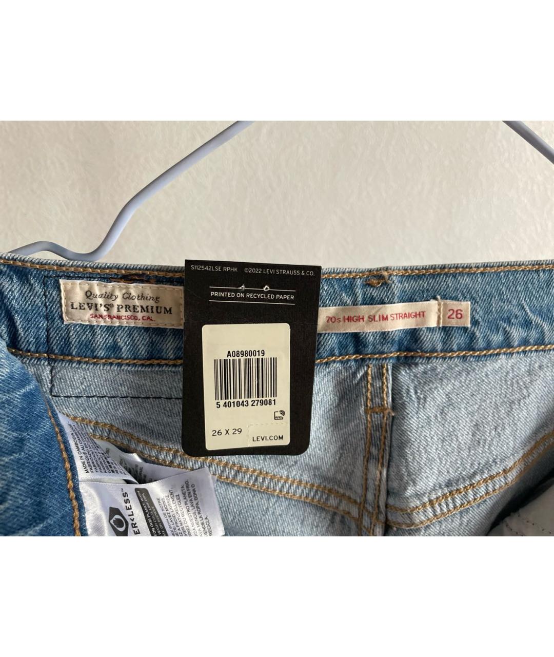 LEVI'S Голубые хлопковые прямые джинсы, фото 3