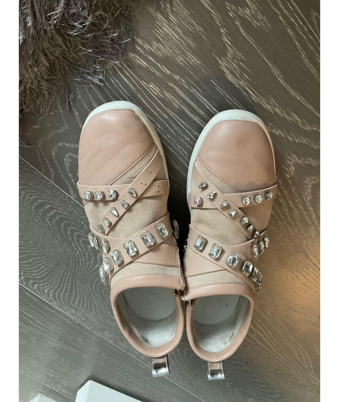 GIUSEPPE ZANOTTI DESIGN Бежевые кожаные кеды, фото 2