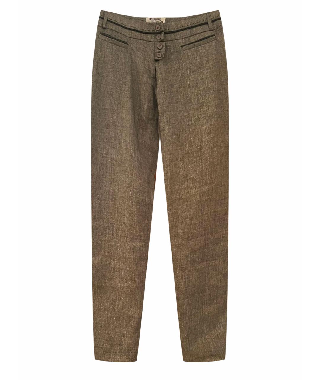 SPORTMAX Серебряные льняные прямые брюки, фото 1