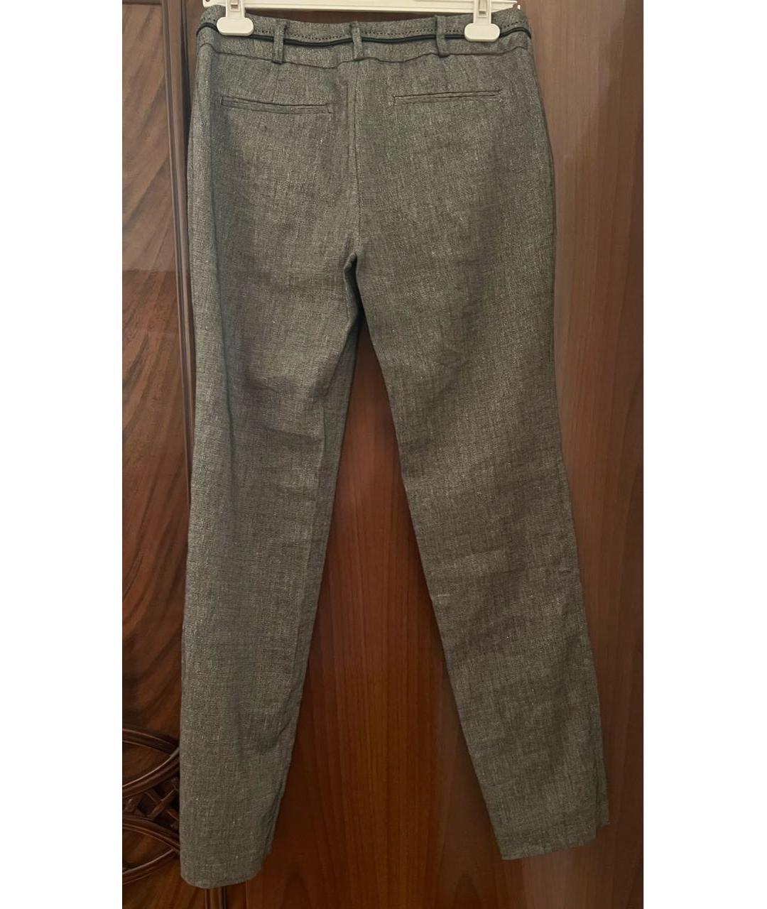 SPORTMAX Серебряные льняные прямые брюки, фото 2
