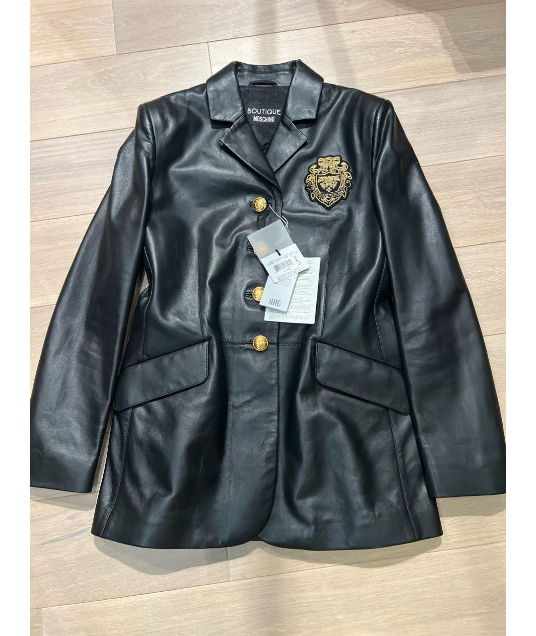 BOUTIQUE MOSCHINO Черный кожаный жакет/пиджак, фото 3