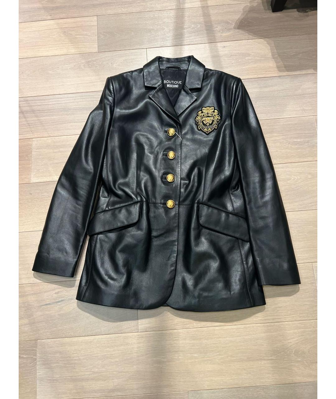 BOUTIQUE MOSCHINO Черный кожаный жакет/пиджак, фото 5