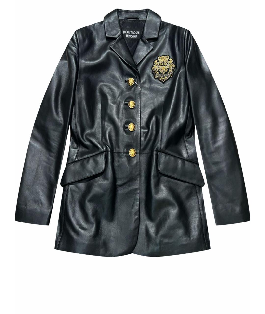 BOUTIQUE MOSCHINO Черный кожаный жакет/пиджак, фото 1