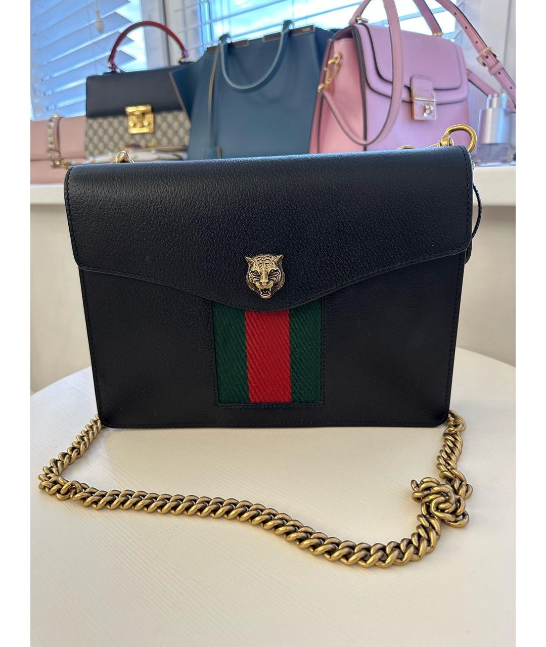 GUCCI Черная кожаная сумка через плечо, фото 6