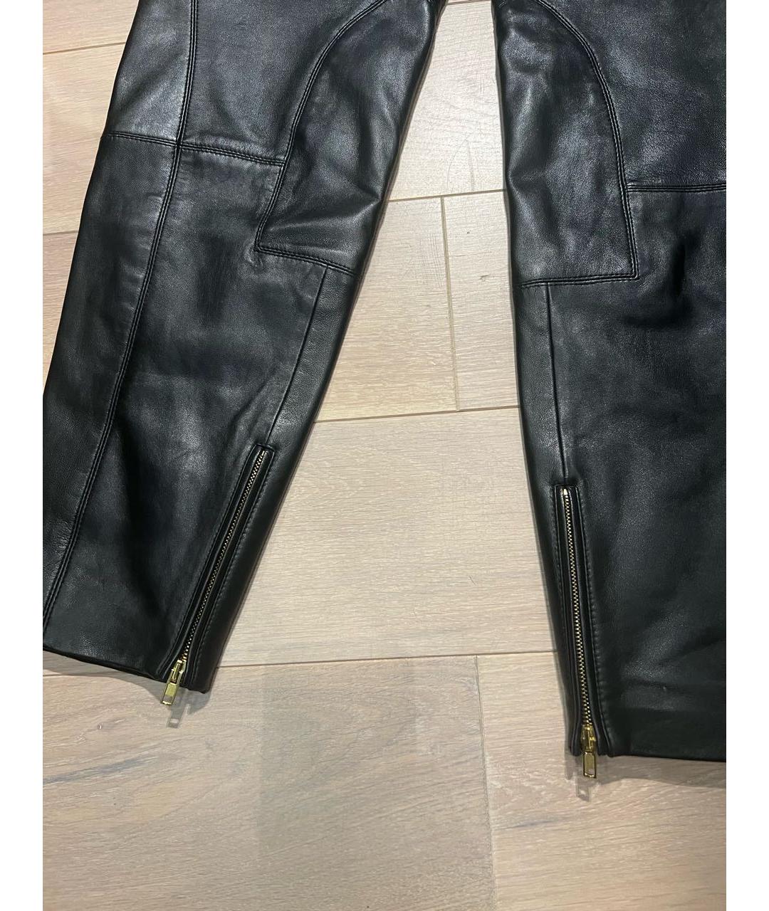 BOUTIQUE MOSCHINO Черные кожаные прямые брюки, фото 4