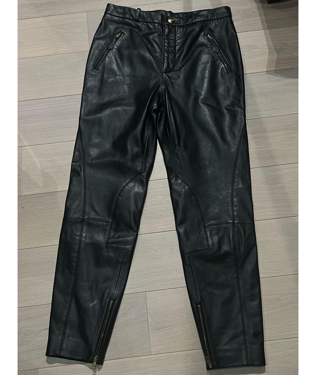 BOUTIQUE MOSCHINO Черные кожаные прямые брюки, фото 2