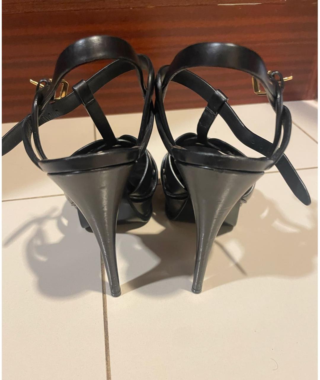 SAINT LAURENT Черные кожаные босоножки, фото 4