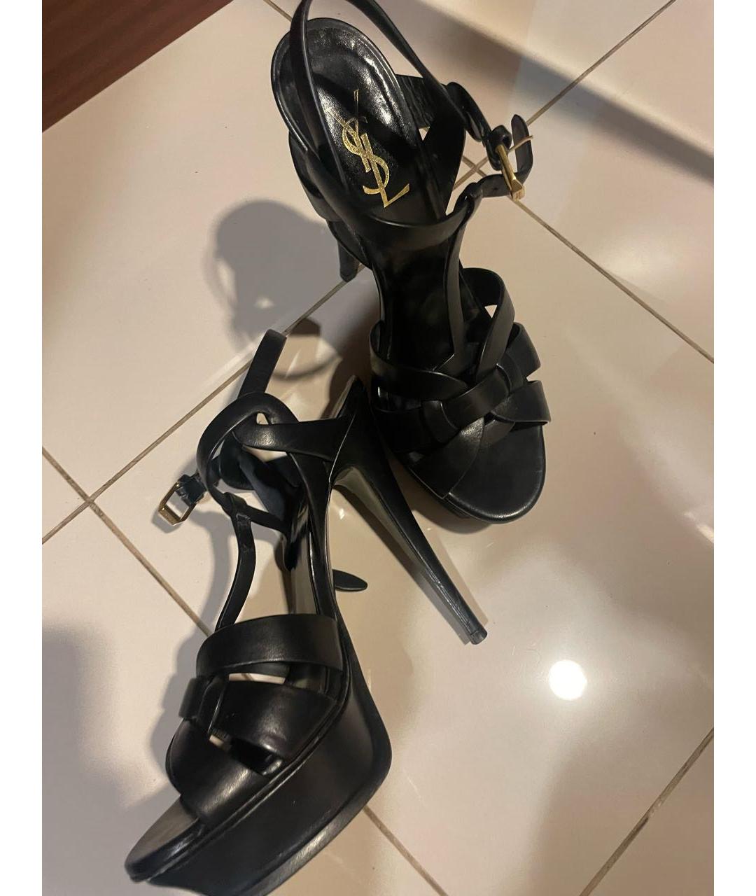 SAINT LAURENT Черные кожаные босоножки, фото 3