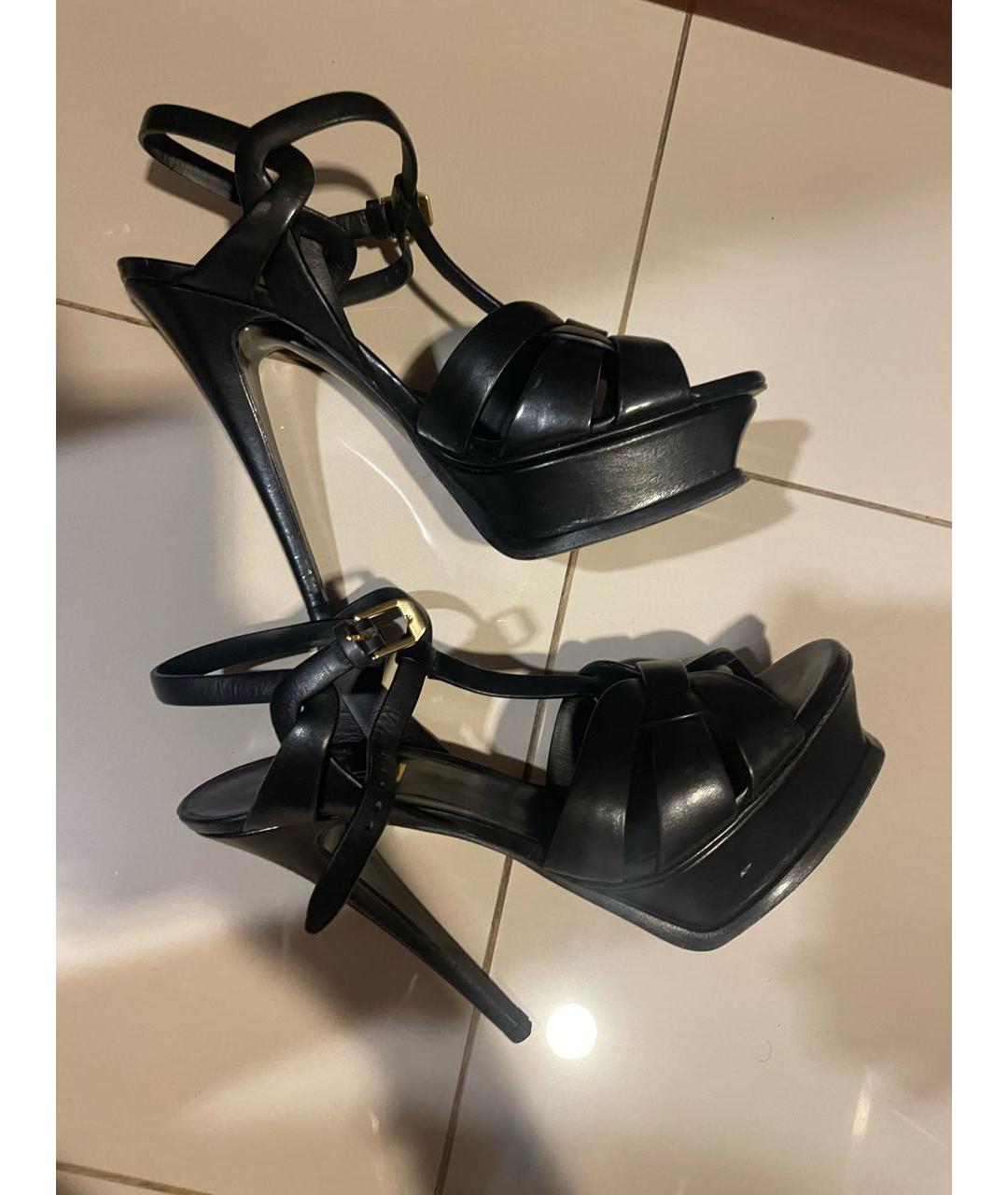 SAINT LAURENT Черные кожаные босоножки, фото 6