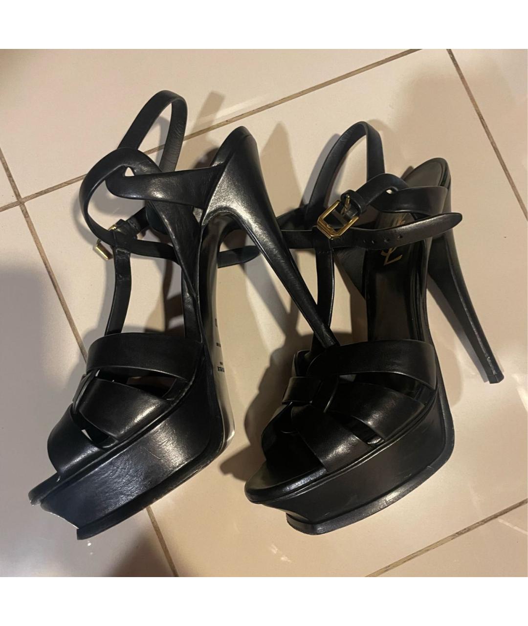 SAINT LAURENT Черные кожаные босоножки, фото 5