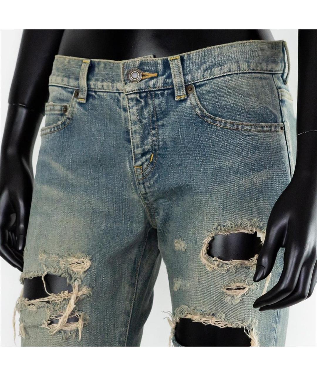SAINT LAURENT Голубые хлопковые прямые джинсы, фото 2