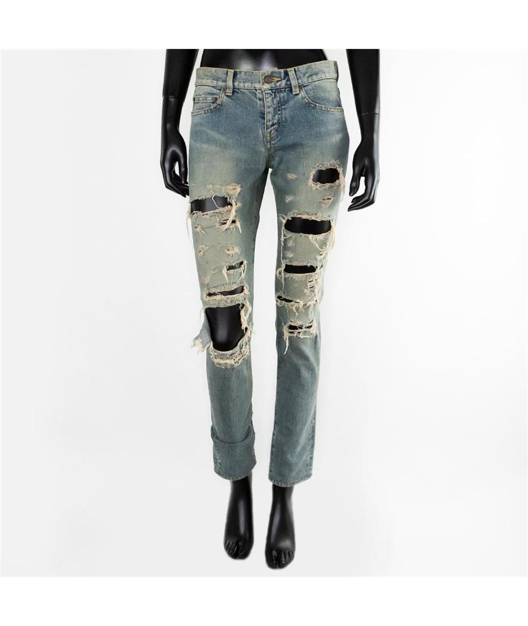 SAINT LAURENT Голубые хлопковые прямые джинсы, фото 4