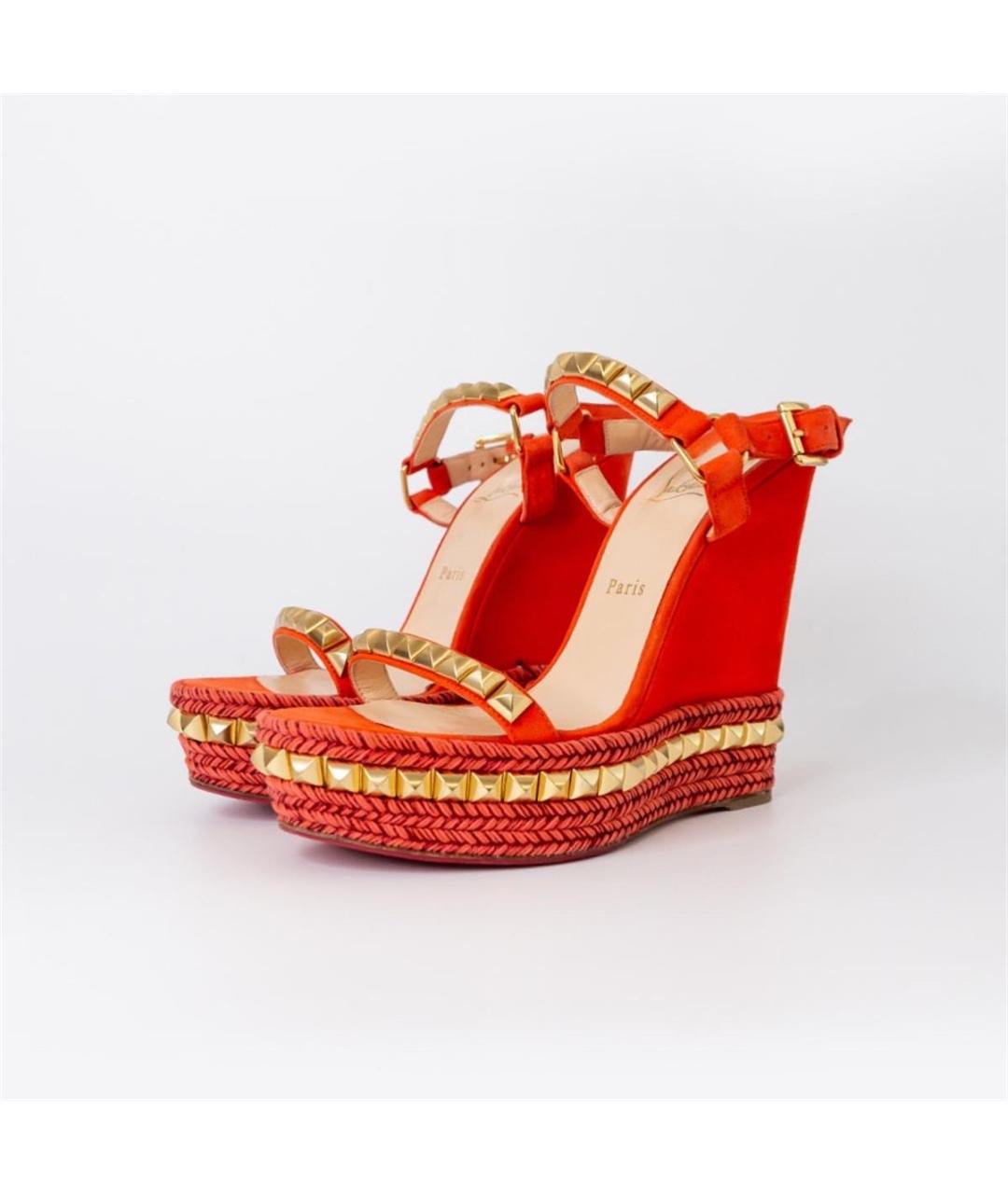 CHRISTIAN LOUBOUTIN Красные замшевые босоножки, фото 2