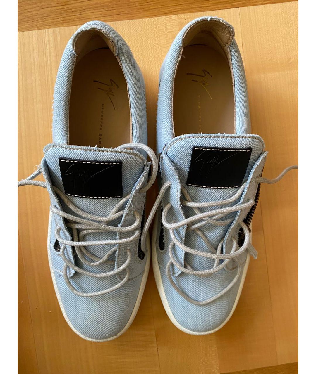 GIUSEPPE ZANOTTI DESIGN Голубые кожаные низкие кроссовки / кеды, фото 3