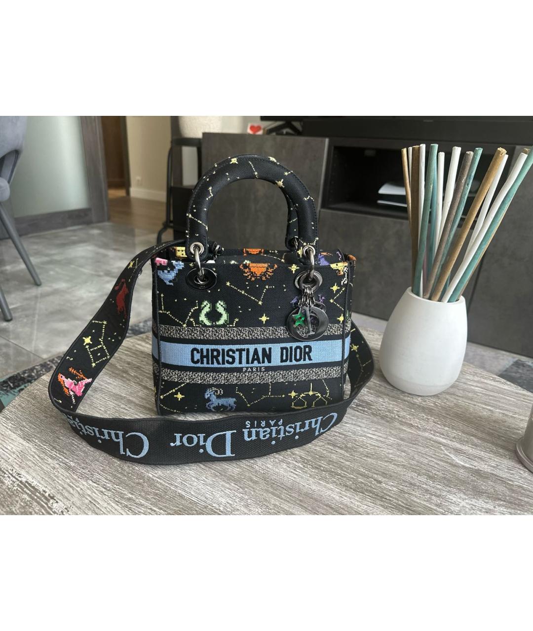 CHRISTIAN DIOR Черная тканевая сумка через плечо, фото 5