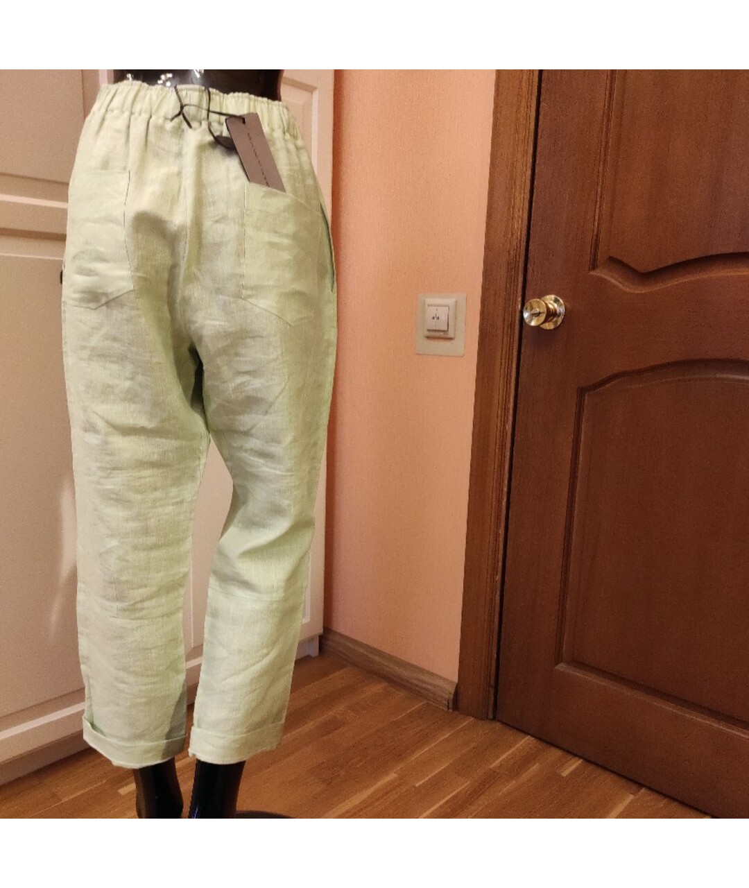 ERMANNO SCERVINO Зеленые льняные прямые брюки, фото 8
