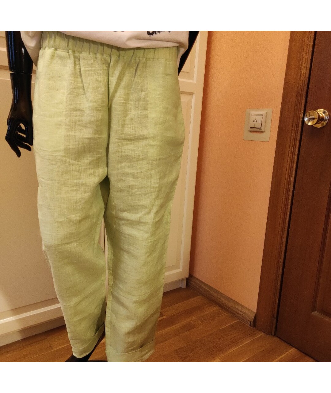 ERMANNO SCERVINO Зеленые льняные прямые брюки, фото 9