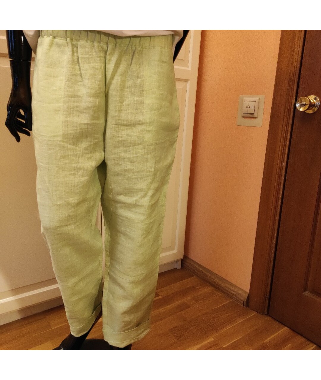 ERMANNO SCERVINO Зеленые льняные прямые брюки, фото 3