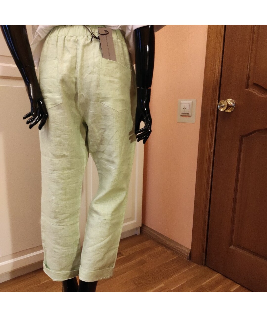 ERMANNO SCERVINO Зеленые льняные прямые брюки, фото 2