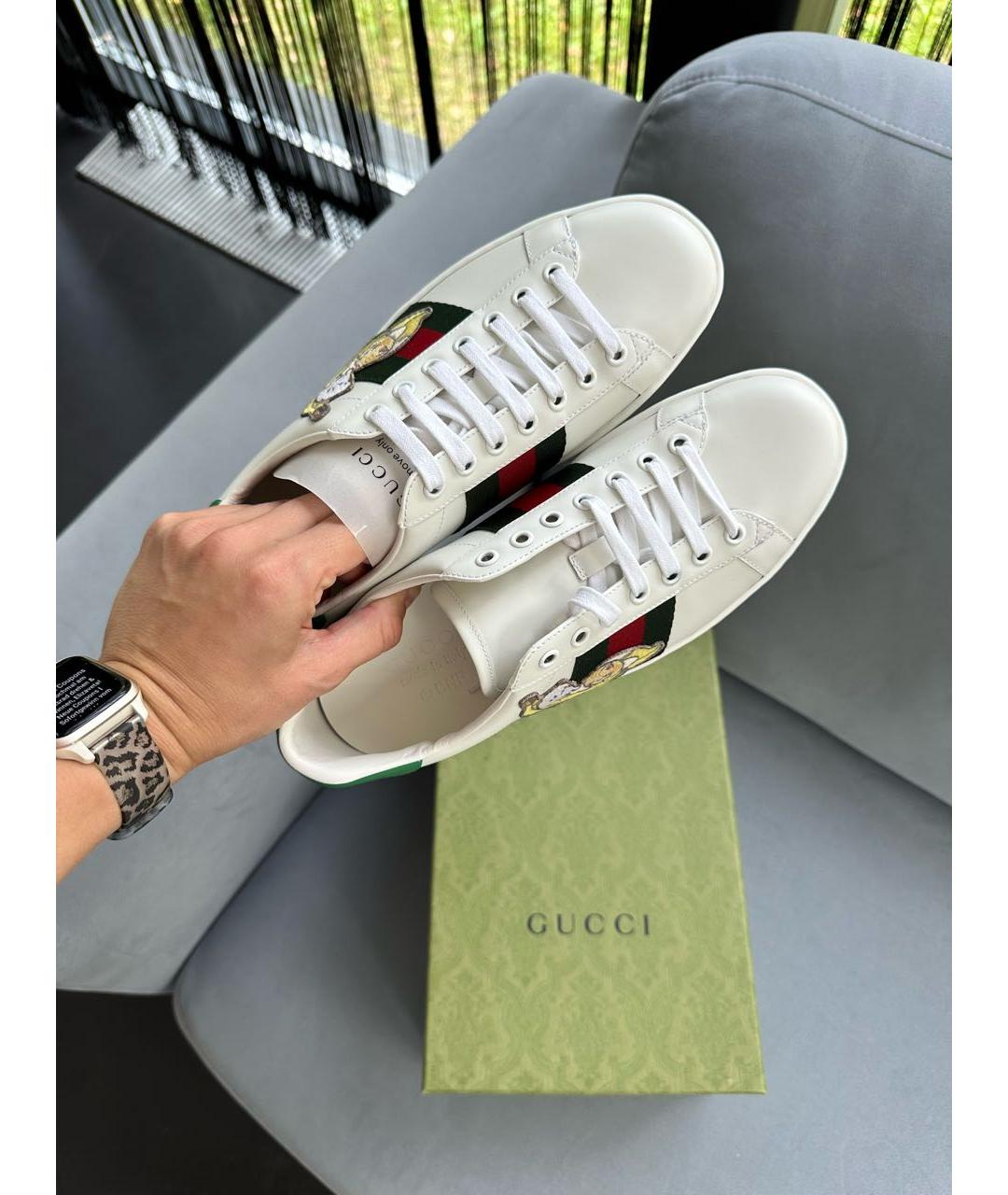 GUCCI Белые кожаные кроссовки, фото 7