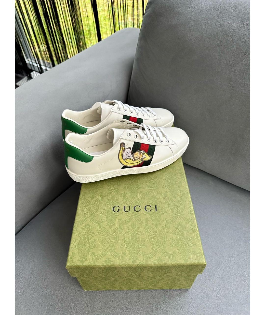 GUCCI Белые кожаные кроссовки, фото 6