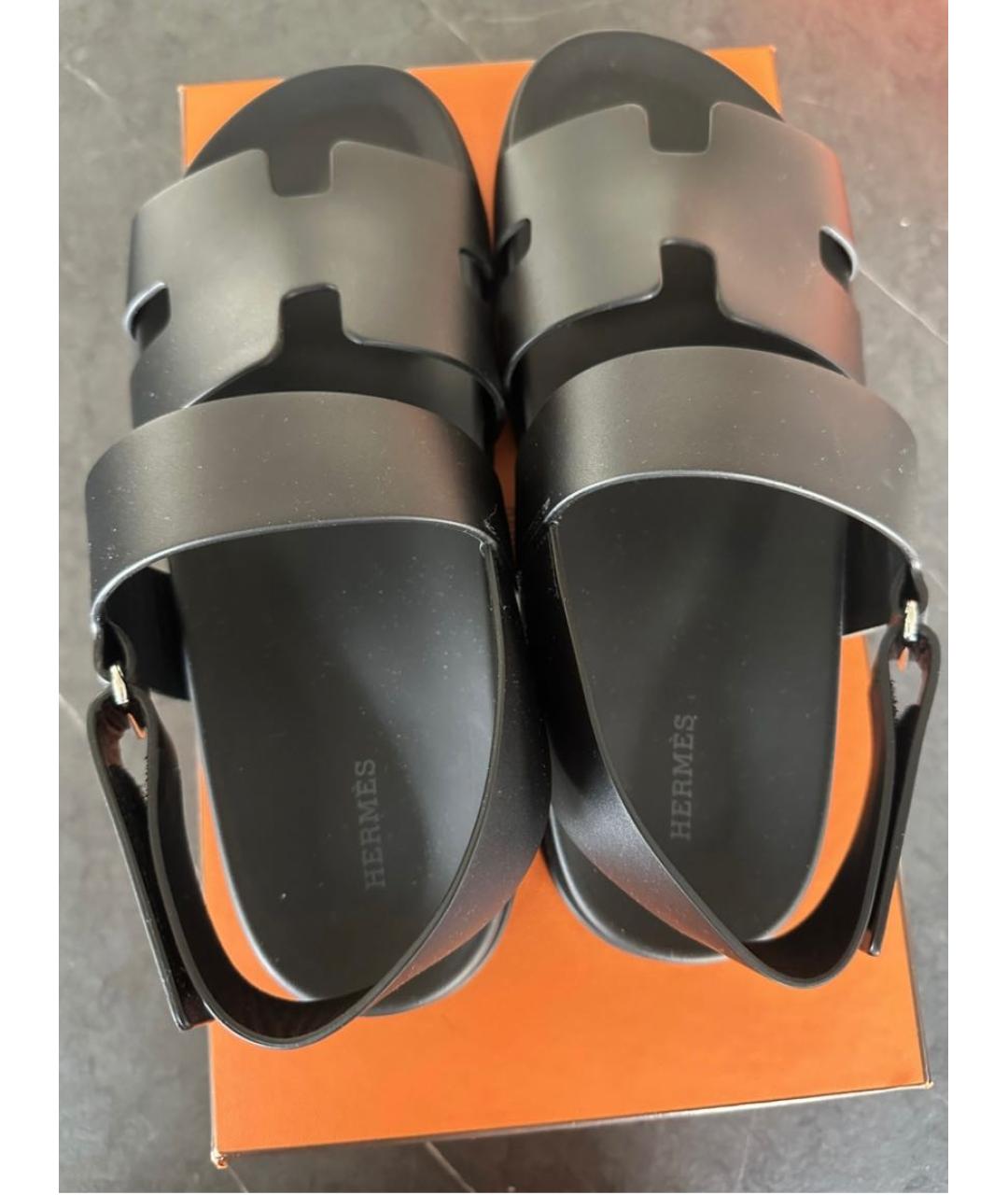 HERMES Черные кожаные сандалии, фото 2