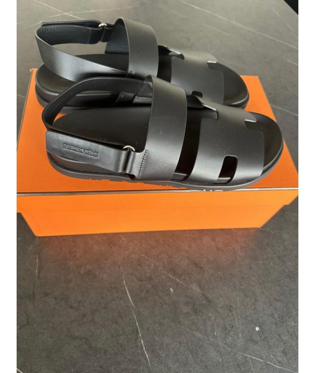 HERMES Черные кожаные сандалии, фото 4